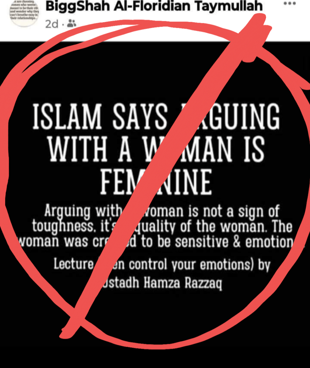 Another False Statement Salafipubs and their Associates & Followers Attributes to Islam ( Allah and His Messenger) . Saying Islam says Arguing with Women is&nbsp;Feminine.